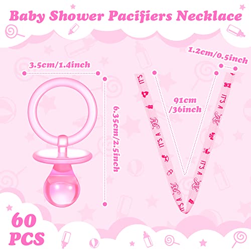 Image of Coume 60 Pieces Baby Shower Pacifiers Necklace Acrylic Pacifiers Necklace Charm Party Favors for Girls Boys Baby Shower Party Decorations Table Scatter(Girl Style,Pink)