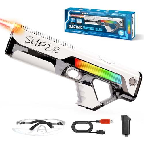 Skirfy Electric Water Gun with Light,Automatic Reload Squirt Gun for Adults&Kids,Auto Suction Gun with Modular Battery,Summer Gun Pool Beach Outdoor Party Toys for Kids Ages 8-12
