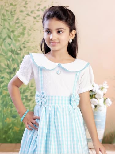 Image of Aarika Girls Green Colour Checks Print Cotton Frock