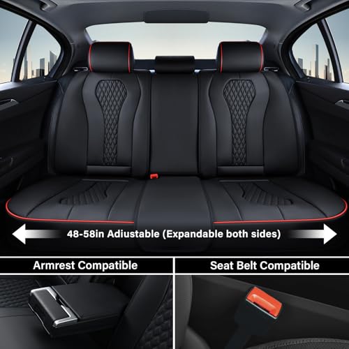 Image of Coverado Car Seat Covers Full Set, Black Seat Covers, Waterproof Car Seat Cover, Car Seat Cushion, Car Seat Covers Front Seats Back Seat Covers, Car Seat Protector Universal Fit Most Cars Red Line