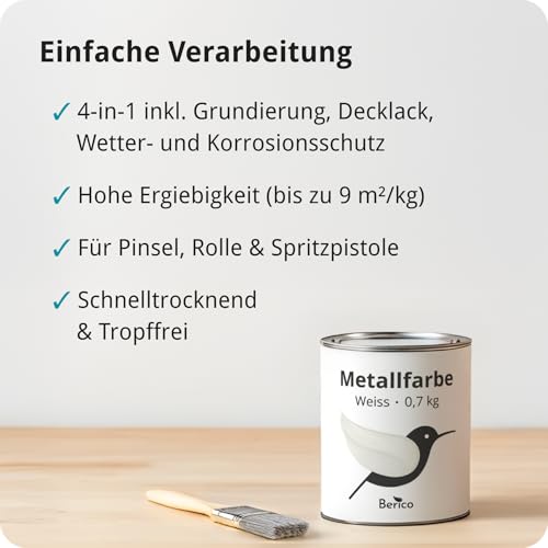 Berico barva na kov - bílá - 0,7 kg - prémiová ochranná barva na kov 4 v 1 - přímo na rez - na ocel, zinek, hliník, měď a železo