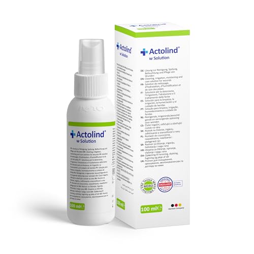 Actolind w Solution 100 ml – antiseptische Wundspüllösung. Schmerzfreie Reinigung, Spülung & Befeuchtung bei akuten, chronischen, infizierten Wunden/Verbrennungen. CE III, MPG, PHMB. PZN: 10985391