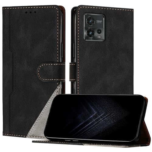 Netany Funda para Motorola Moto G72, Funda Libro de Cuero con Ranura Cierre Magnético Soporte Plegable Carcasa Protectora (Negro)