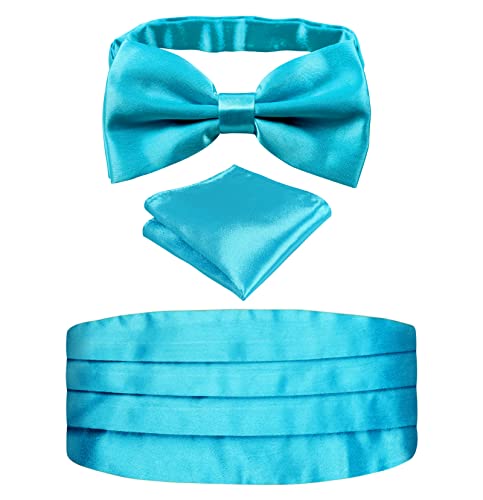 Image of Alizeal Mens Multicolored Silk Solid Cummerbund Bow Tie Set | with Cummerbund Pocket Square Pre-tied Adjustable for Mens Gift