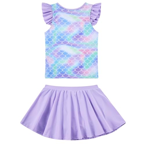 Girls Swimsuit 2 Piece Ruffle Bathing Suit UPF 50+ Tankini Swimsuit Skirt with Lining Size 3-102