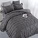 Hombys Oversized King Comforter Set, Ultra Soft Pinch Pleat Bedding with Pintuck Down Alternative Comforter, Ruffles for All Season (Dark Grey, Oversized King-120