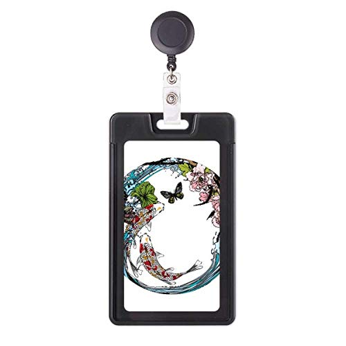Porte-badge rétractable design carpe et fleurs avec clip ceinture