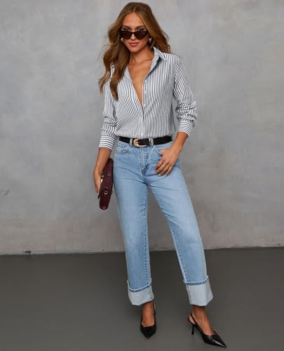 Image of siliteelon Button Down Shirts for Women Oxford Shirt Long Sleeve Classic Wrinkle Free Business Dress Shirts Work Office