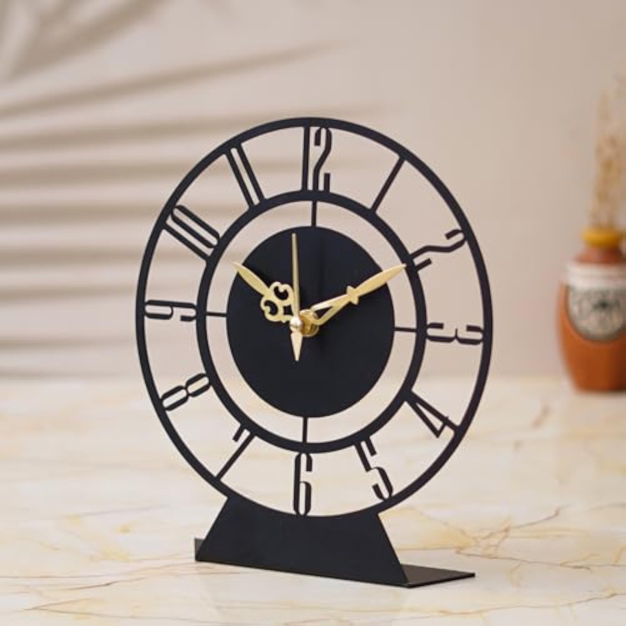 Designer Metal Table Clock, Matte Black Finish
