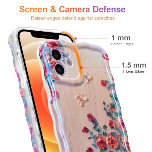 EYZUTAK Case for iPhone, Colorful Retro Oil Painting Printed Flower Laser Glossy Pattern Cute Curly Wave Edge Exquisite Phone Cover Stylish Durable TPU Protective Case for Girl Women - Image 5