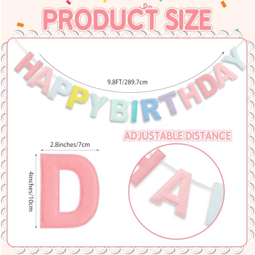 Image of Mindsoft Felt Happy Birthday Garland Rainbow Banner Reusable Happy Birthday Sign Party Supply for Party Decor (Pastel,Normal)