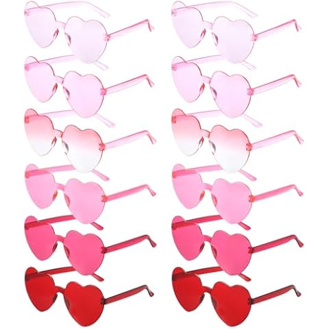 auroray Pink Heart Sunglasses for Women, 12 Pairs Pink Heart Shape Sunglasses Rimless Heart Glasses Fun Party Glasses Pink Rave Accessories Cover