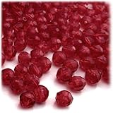 The Crafts Outlet 200-Piece Faceted Plastic Transparent Round Beads, 8mm, Raspberry Red