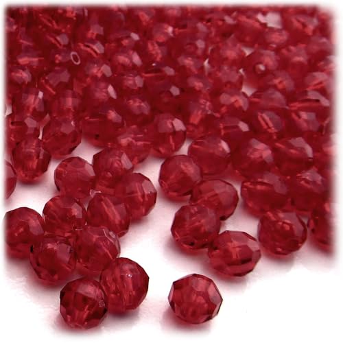 The Crafts Outlet 200pc Faceted Plastic Transparent Beads Round 8mm Raspberry Red Beads