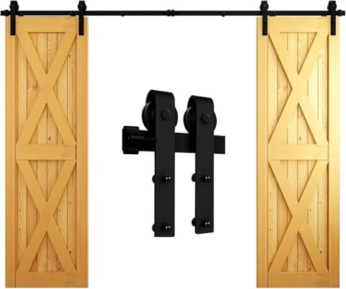 {Herrajes Puertas Correderas Granero Doble Herrajes Puertas Correderas CCJH 200CM / 6.6FT Herraje Para Puerta Corredera Kit de granero Accesorio de armario con rodillo de riel para puerta doble