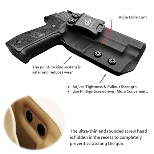 Sig P226 Holster IWB / OWB Kydex Holster Custom Fit: Sig Sauer P226 Full Size 4.4'' Barrel - Inside Waistband Concealed Carry / Outside Waistband Carry 1.5-2 Inch Belt Clip - Adj. Cant Retention - Cover Mag-Button - Widened Entrance - No Wear, No Jitter