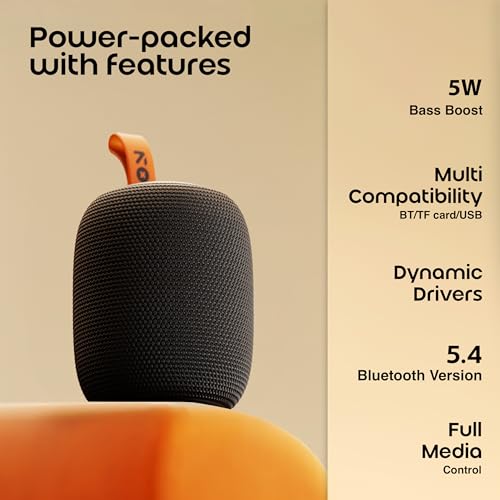 Image of GOBOULT Rave Q5 Bluetooth Speaker with 5 Watt BoomX Audio, Up to 8Hrs Playtime, Type-C Charging, TF Card /USB & BT 5.4 Compatible, Made in India Portable Speaker (Black)