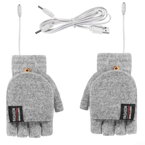 Drivstraw Guantes térmicos alimentados por USB para invierno, diseño de pantalla táctil de medio dedo con calefacción de doble cara, calor de 40-50 ℃, compatibles con batería externa de 5 V / teléfono