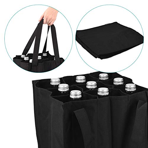 Navaris Bottlebag 9 Fächer Flaschentasche - 27 x 27 x 27 cm Flaschen Tasche schwarz reißfest - 9er Tragetasche waschbar - Flaschengröße bis 1,5L