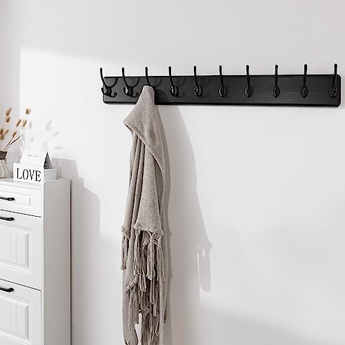 Image of SKOLOO Rustic Wall Mounted Coat Rack, Case of 2, Pine Solid Wood Coat Hook Hanger - 10 Hooks for Hanging Clothes Robes Towels Coats