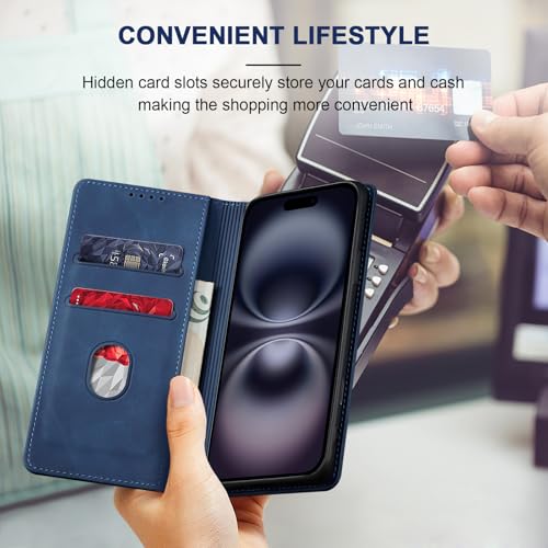 Image of Jasonyu Flip Wallet Case for iPhone 16 Plus,Blue