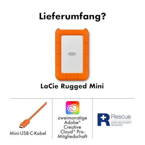 LaCie 2TB Rugged Mini Externe Tragbare Festplatte | USB 3.0 (LAC9000298) – Ansicht 3