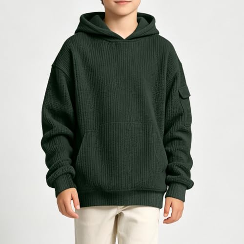Teen Hoodies Boys Boys Hoodies Waffle Toddler Sweatshirt Long Sleeve with Pocket Pullover Girls Back To School Clothes Capsule Wardrobe Clothing Set Sudadera Para Niños Army Green - image 9