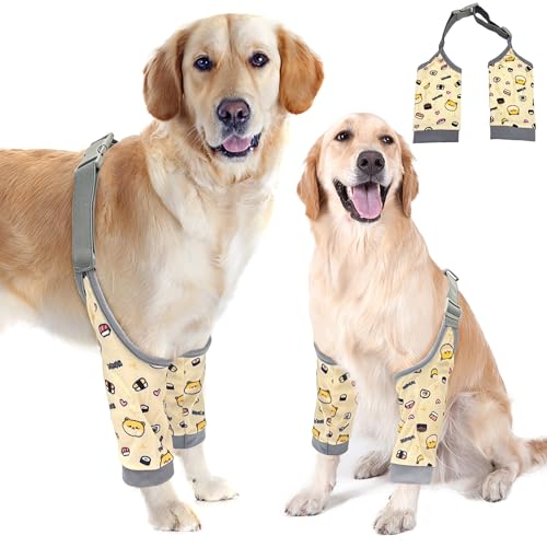 Image of Dog Elbow Protector for Front Leg Calluses, Doggy Joint Recovery Sleeve for Prevent Licking, Adjustable Dog Elbow Pads Leg Wound Care, Pet Knee Brace Protector for Canine Sprain Arthritis, Cartoon,L