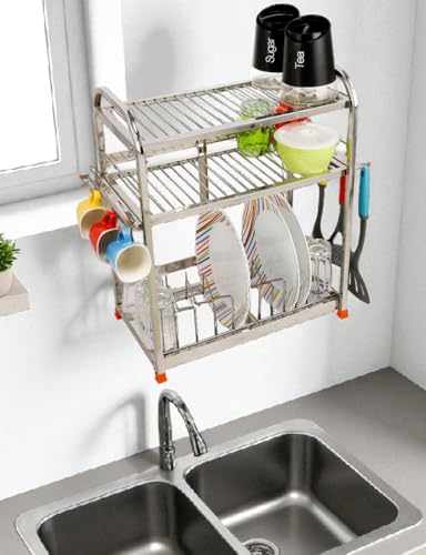 Image of AMOL Premium Stainless Steel Dish Rack | Utensils Stand | Kitchen Rack | Vessels Stand | Plate Holder | Pathre Rack | Kitchen Organizer | Wall Mount Rack