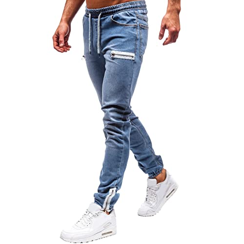 Pantalones de chándal para hombre con aspecto vaquero, pantalones de entrenamiento, vaqueros de jogging elásticos, pantalones deportivos con cremallera en la pierna, cintura elástica, fitness, ajuste
