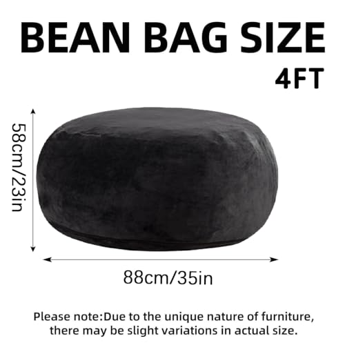 Image of 4FT,Big Bean Bag Chairs for Adults,Bean Bag with Filler Included,Memory Foam Bean Bag,Giant beanbag,Suitable for Reading Chairs in Living Room, Bedroom and Dormitory. (Black, 4 Foot)