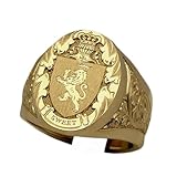 HaoMo 925 Sterling Silver Plated 18K Yellow Gold Men's Crown Lion Shield Badge Royal Seal Animal Pattern Hip Hop Cocktail Party Ring Gift for Men Size 7-12 HM021 (10)