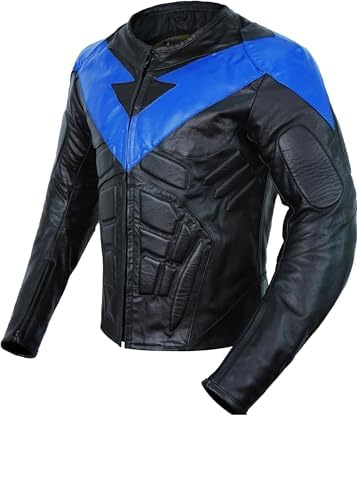 CHICAGO-FASHIONS Mens Night Black & Blue Protective Motorcycle Cowhide Leather Jacket - Biker Armor Motorbike Padded Jacket: XX-Large Black