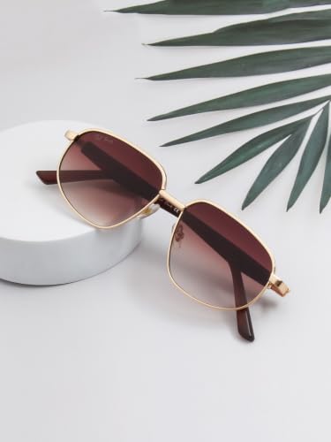 Image of Ted Smith Unisex Aesthetic-Bold Gold-Brown Aviator Sunglasses with UV Protected Lens