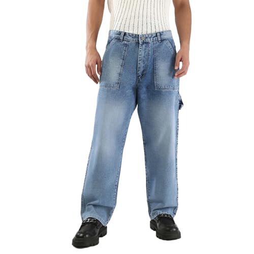 Image of Urbano Fashion Men's Loose Baggy Fit Cargo Carpenter Jeans with 6 Pockets Non-Stretchable