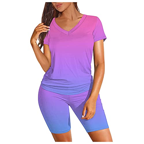 Honprad Summer Outfits For Women 2 Piece Set Two Piece Outfits Short Sleeve V Neck Biker Shorts Set Tie Dye Casual Tracksuit #TOP27