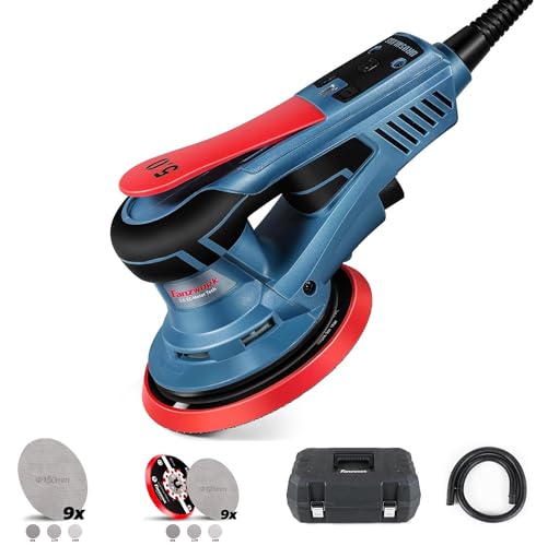 FANZWORK Ponceuse excentrique丨avec un mouvement orbital de 5mm丨plateau de ponçage de 125mm+150mm丨moteur sans balais de 350W丨contrôle de vitesse à 7 niveaux jusqu'à 10.000 tr/min丨18 grilles de ponçage