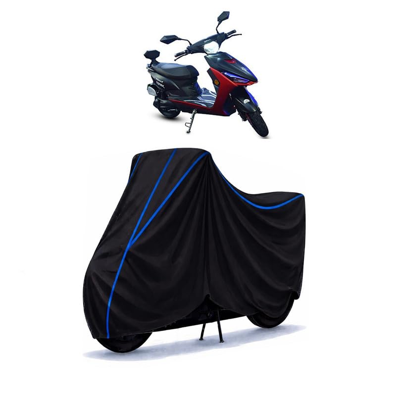 Image of Scooty Cover Water Resistant for Avan Motors Trend E | Universal Scooter & Bike Cover | Heavy Duty UV Dust, Rain & Scratch Protection | Elastic Fit All Weather Indoor Outdoor | Black with Blue Piping