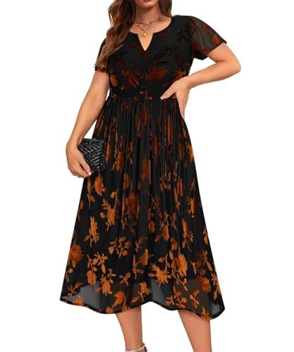 CARCOS Plus Size Dresses for Curvy Women Brown Black Floral