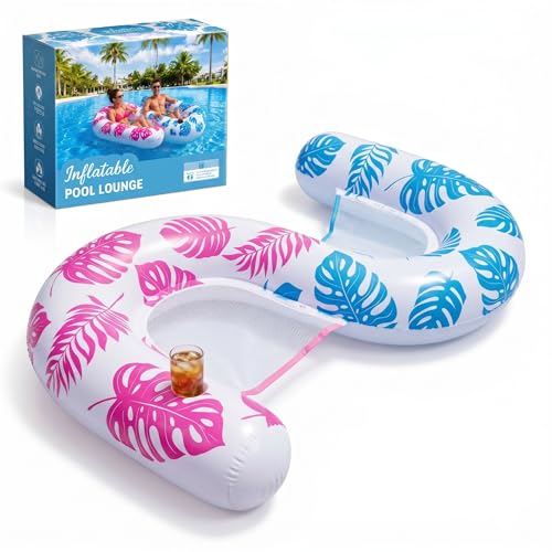 Thyle U-Shaped Inflatable Pool Float Chair 59.8" L x 36" w, Blue Pink