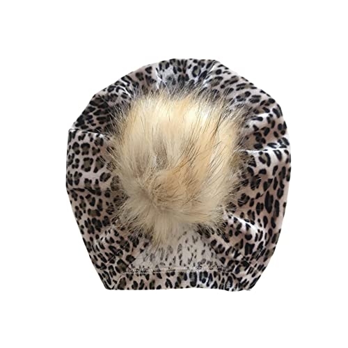 Nishine Baby Leopard Fur Hairball Turban Beanies Hat Newborn Fluffy Pompom Hat Kids Pom Skull Cap - Pack Of 5 #TOP1
