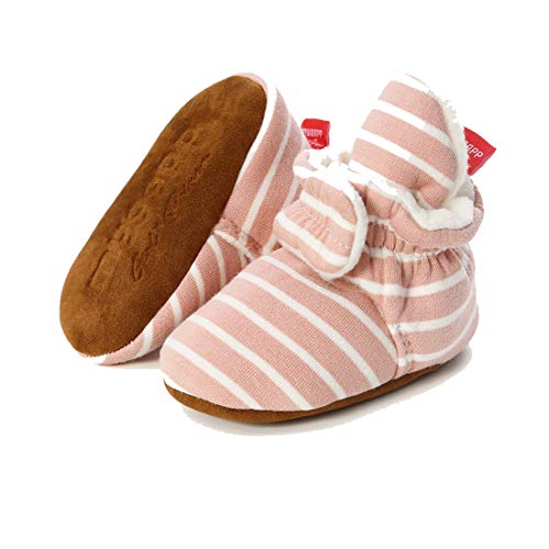 LAFEGEN Baby Booties for Boys Girls with Soft Cotton Lining Non Slip Gripper Newborn Infant Slipper Socks Toddler First Walker Crib Shoes 0-18 Months, 11 Pink White, 0-6 Months Infant