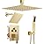 Dasan Brushed Gold Dual Shower Heads System with Ceiling 12-Inch Rainfall Shower & Wall Mount 6-Inch High Pressure Shower Head, Full Body Dual Shower Head Set