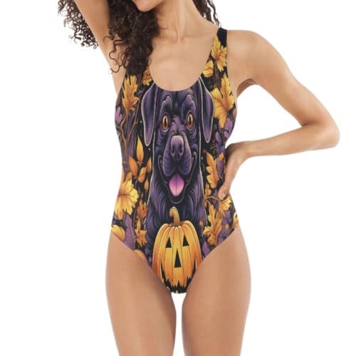 Maillot de bain 1 pièce femme motif chien mignon citrouille bikini fille monokini