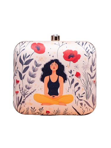 Image of Artklim Printed Box Clutch for Girls - Cross Body Purse with Detachable Golden Chain Strap