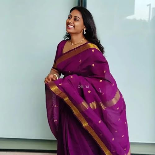 Image of Original Maheswari Cotton Silk Saree for Women | Kanjivaram Pure Silk Cotton Sari with Blouse | Zari Work | Tassels | Handloom Weave