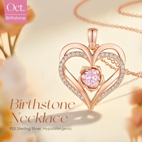 CDE S925 Silver Rose Gold Heart Birthstone Necklaces for Women，Ideal Anniversary or Birthday Jewelry Gifts for Wife Girlfriend Her3