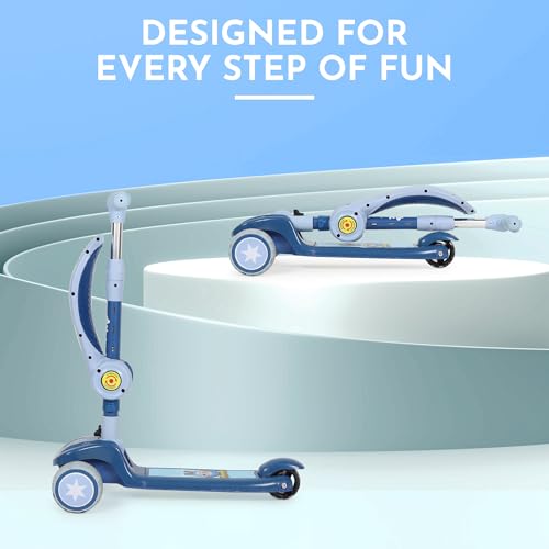 Image of 3-in-1 Convertible & Foldable Kids Kick Scooter for 3-14 Years Old Kids with 4 Level Height Adjustable Handle | LED PU Flashing Wheels | Light & Music Deck with Brake | Weight Capacity 100 kg