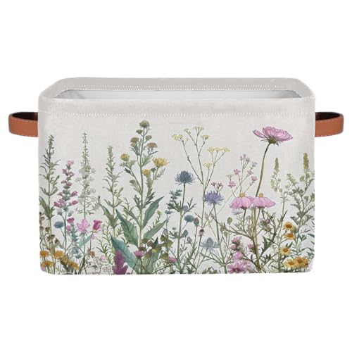 YPPAHHHH Wildflowers Plants Storage Baskets for Organizing, Fabric Collapsible Storage Bins Box Spring Esthetical Decorative Toy Organizer Baskets for Closet Shelves Gift Basket 1 Pc