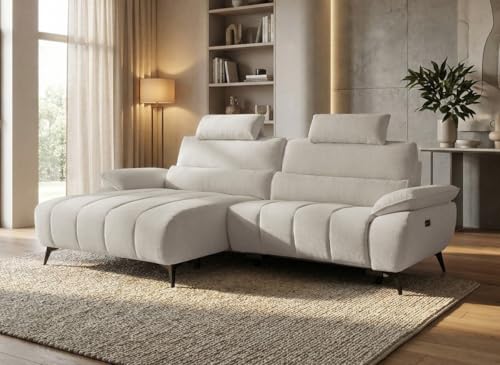 DecoInParis Canapé d’Angle Relax électrique en Velours chiné Beige LYANA - Angle Gauche